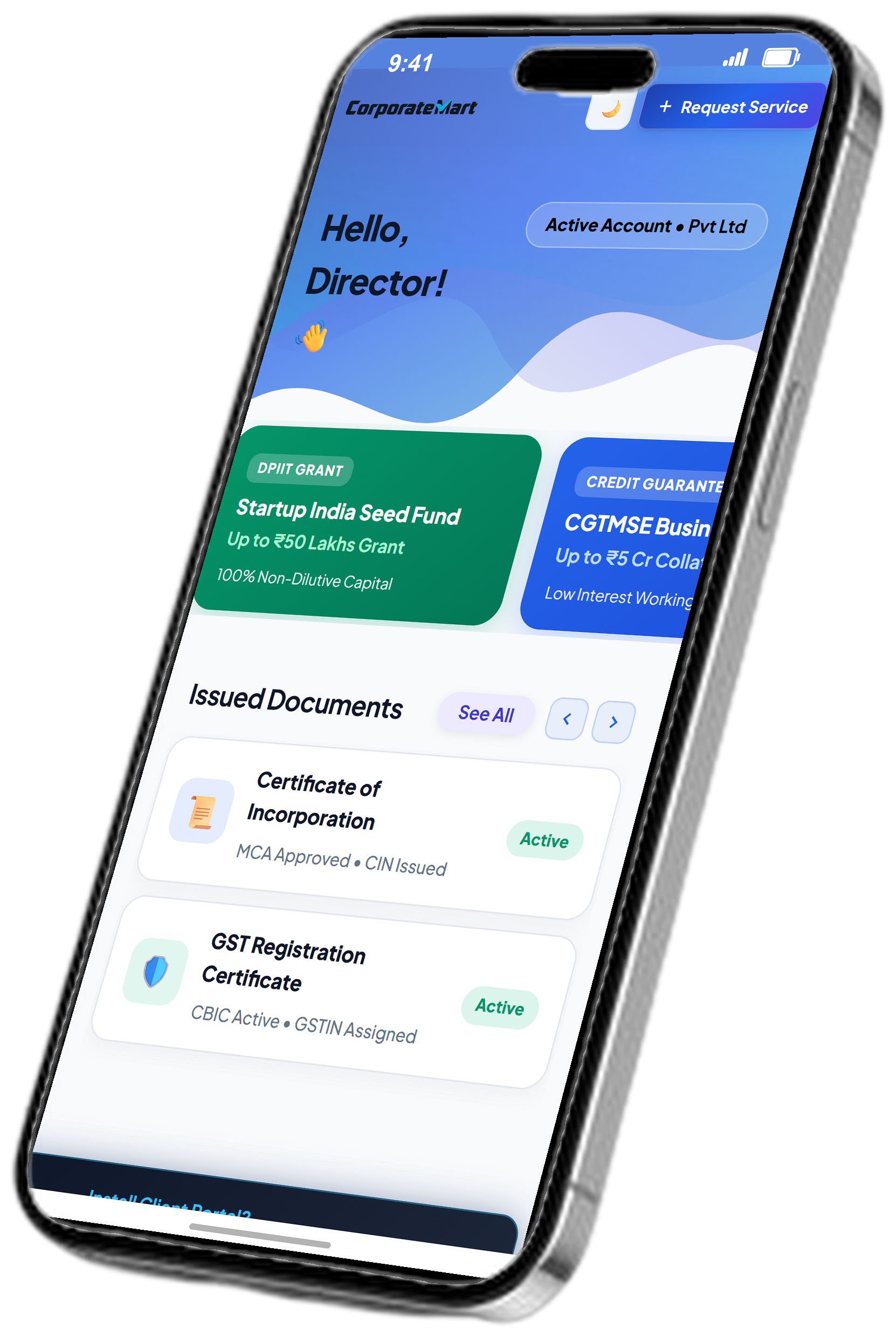 CorporateMart Live Client Dashboard on Mobile